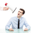Photo: Businessman looking at megaphone Businessman looking at megaphone