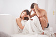 Young couple in the couch having conflict problem