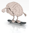 human brain with arms and legs on skateboard