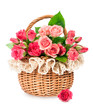 roses in a wicker basket