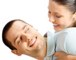 Photo: Portrait of young couple, isolated Portrait of young couple, isolated