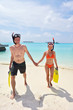 Photo: happy young couple have fun on beach happy young couple have fun on beach