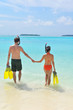 happy young couple have fun on beach
