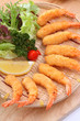 Fried Shrimps, on plate with sauce