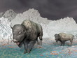 Bisons in the mountain - 3D render