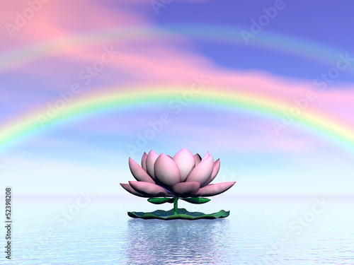 Illustration: Lotus flower under rainbow - 3D render Lotus flower under rainbow - 3D render