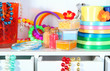 Beautiful white shelves with thread and material for
