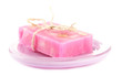 Soap-dish with natural handmade soap, isolated on white