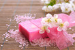 Natural handmade soap on bamboo mat