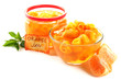 Orange jam with zest and tangerines, isolated on white
