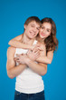 young love couple  holding each other in the studio