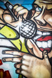 Colorful graffiti, abstract grunge grafiti background over textu
