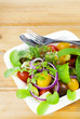Tomato salad with celery, red onion, arugula, dill and chervil