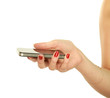 Mobile phone With hand, isolated on white background