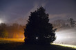 Eery nighttime landscape in countryside