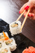 sushi with chopsticks
