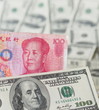 Chinese yuan note and US dollar note