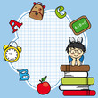 Education and school icon set. Space for text. Boy and books