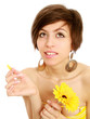 girl with flower, isolated pn white background