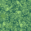 Seamless monochrome hand drawn pattern with green leaves