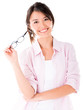 Casual woman holding glasses