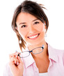 Woman holding glasses