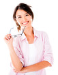 Woman holding glasses