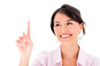 Woman touching imaginary screen
