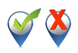 A green check mark and red cross on paper