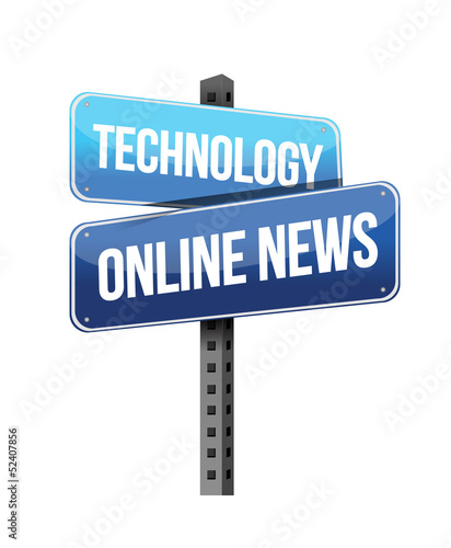 Illustration: technology online news road sign technology online news road sign