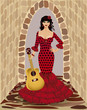 Beautiful flamenco girl with guitar, vector