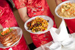 Chinese food, dishes of Chinese food with waitress