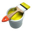 Bank with yellow  paint and brush