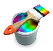 Bank with rainbow  paint and brush