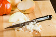 Diced onions with sharp knife
