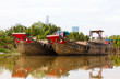 Wooden boat barge, river, Vietnam