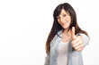 portrait of a beautiful young woman thumbs up