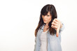portrait of a beautiful young woman thumbs down