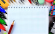 School stationery isolated over white with copyspace