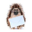 Cute hedgehog receives a message