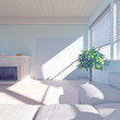 Wohnzimmer, Holzdecke, Bild  und Kamin
