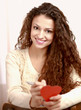 Beautiful smiling caucasian woman with heart symbol