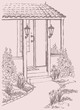 Vector landscape. Garden path leading to a cozy porch of old hou