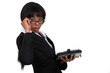 Foto: Businesswoman peering over her glasses Businesswoman peering over her glasses