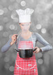 Photo: Woman looking at steam escaping from pot, abstract background Woman looking at steam escaping from pot, abstract background