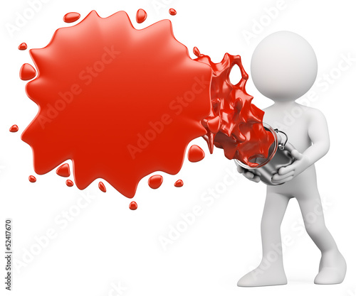 Illustration: 3D white people. Red paint splash 3D white people. Red paint splash
