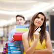 Portrait of a dreaming female shopaholic