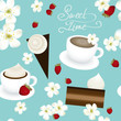 Vektor: Sweet time / Seamless pattern with coffee and desserts Sweet time / Seamless pattern with coffee and desserts