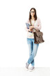 student holding book and school bag. Teenager education