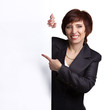 business lady showing sign-board